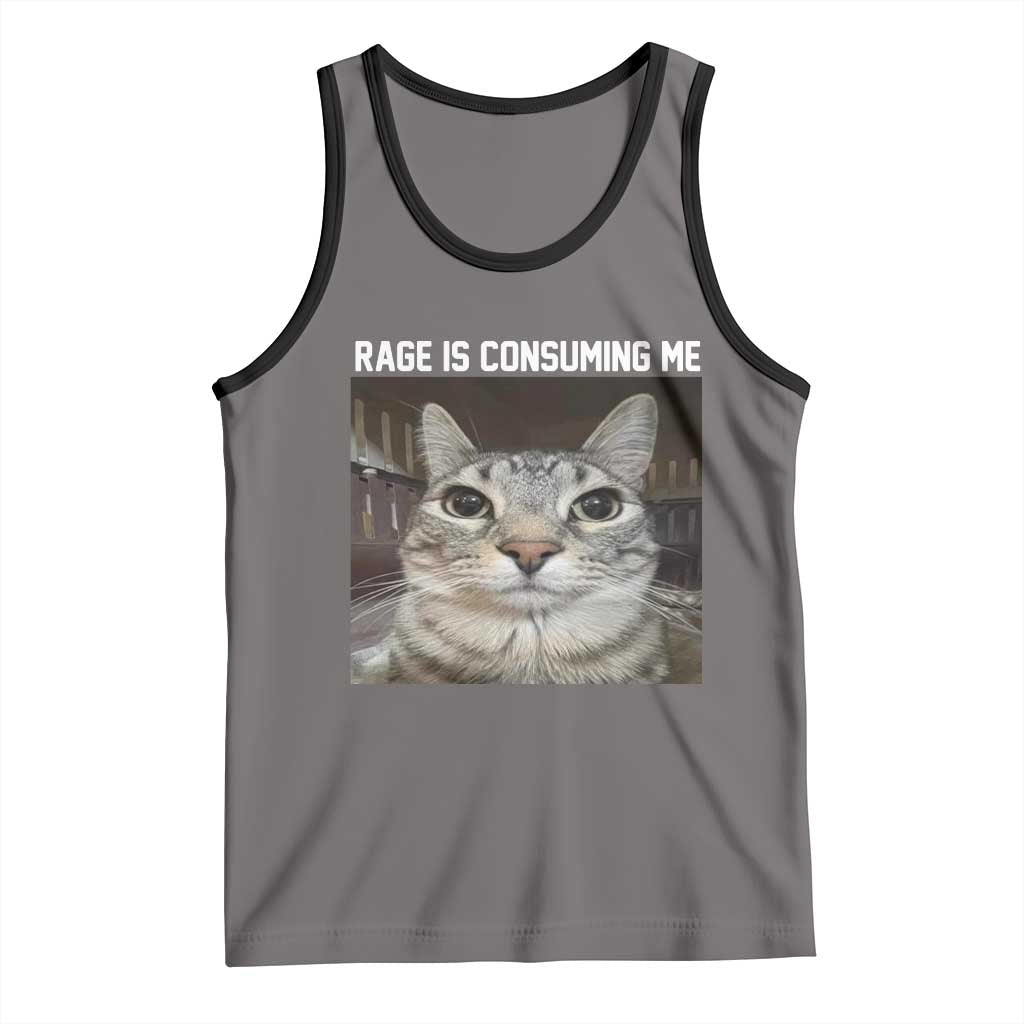 Funny Silly Cat Meme Tank Top Rage Is Consuming Me Staring TS02 Deep Heather Black Print Your Wear
