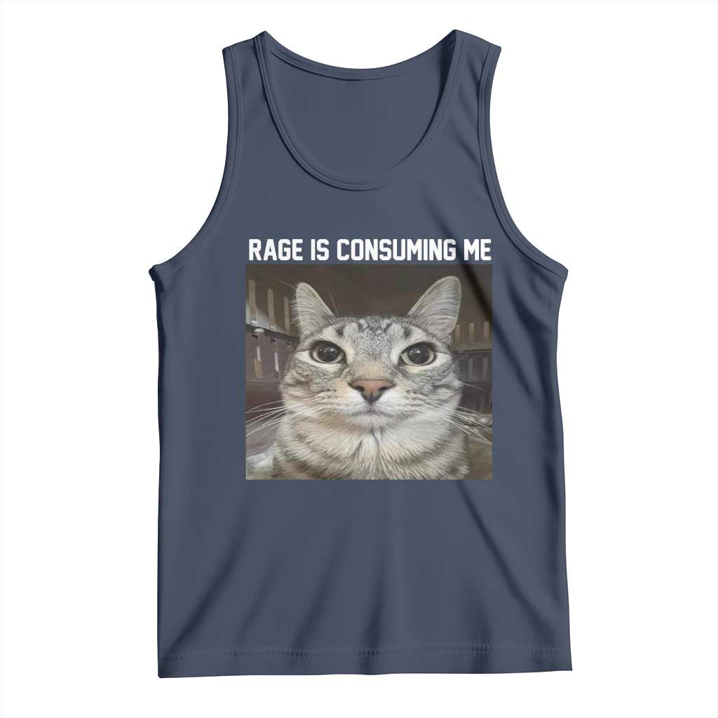 Funny Silly Cat Meme Tank Top Rage Is Consuming Me Staring TS02 Navy Print Your Wear
