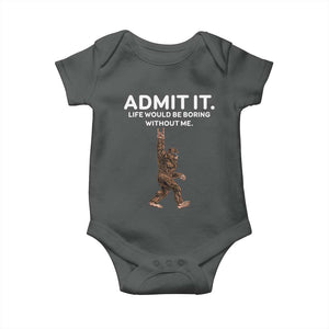 Funny Bigfoot Baby Onesie Admit It Life Would Be Boring Without Me Rock Hand TS02 Dark Heather Print Your Wear