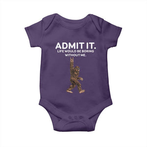 Funny Bigfoot Baby Onesie Admit It Life Would Be Boring Without Me Rock Hand TS02 Purple Print Your Wear