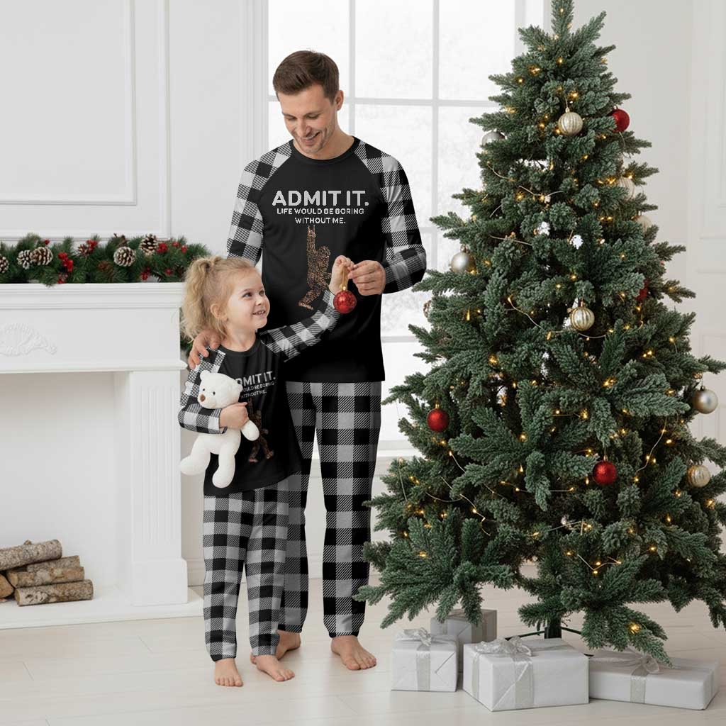 Funny Bigfoot Plaid Pajama Set Admit It Life Would Be Boring Without Me Rock Hand TS02 White Plaid Print Your Wear