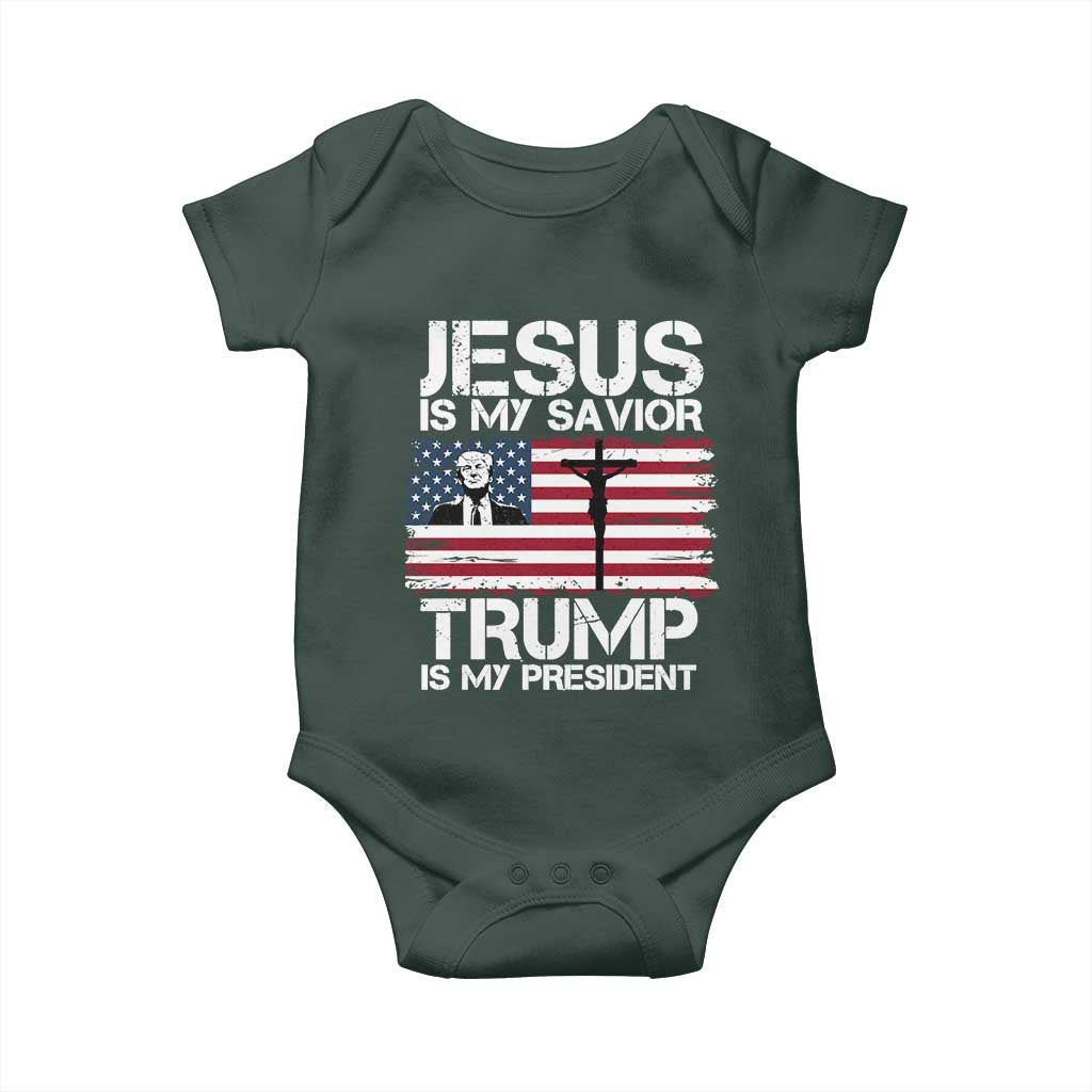 Christian Trump 2024 Baby Onesie Jesus Is My Savior Trump Is My President Christ Cross American Flag TS02 Print Your Wear