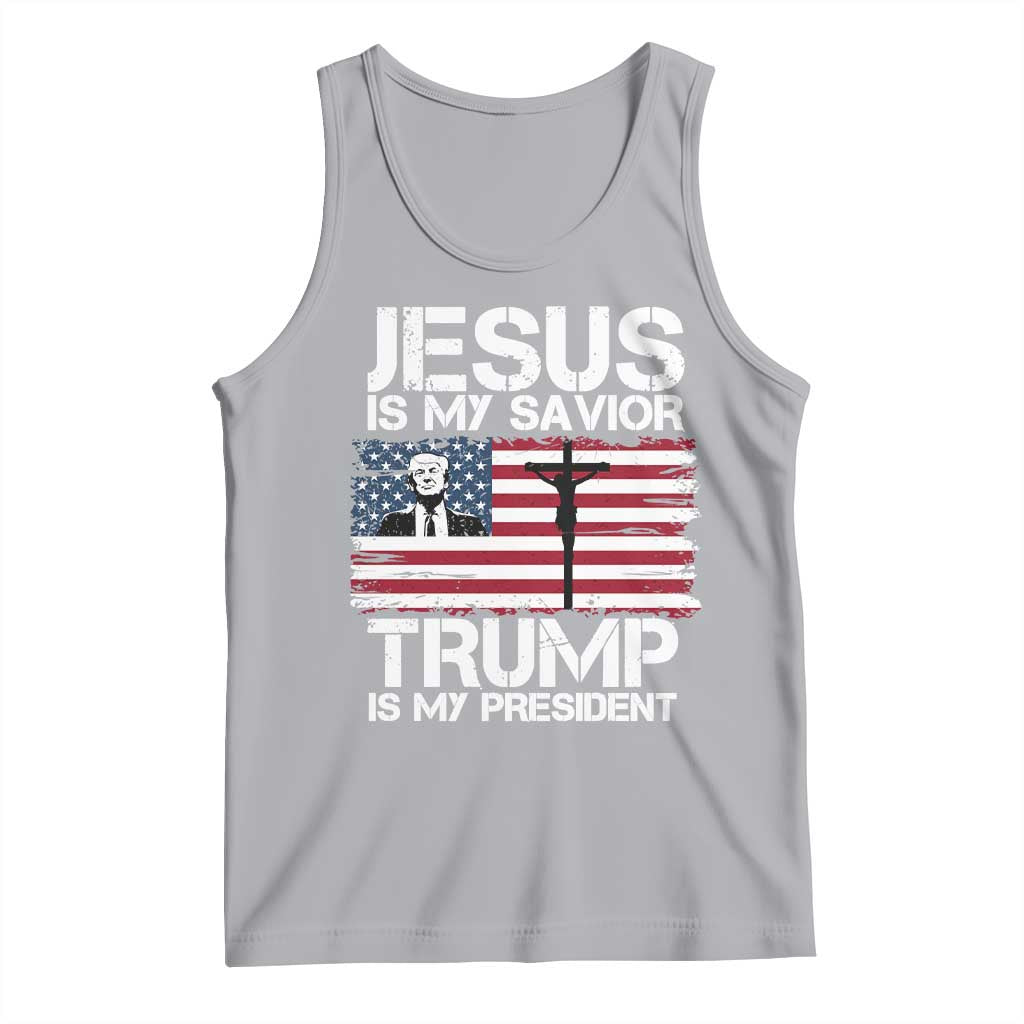 Christian Trump 2024 Tank Top Jesus Is My Savior Trump Is My President Christ Cross American Flag TS02 Athletic Heather Print Your Wear