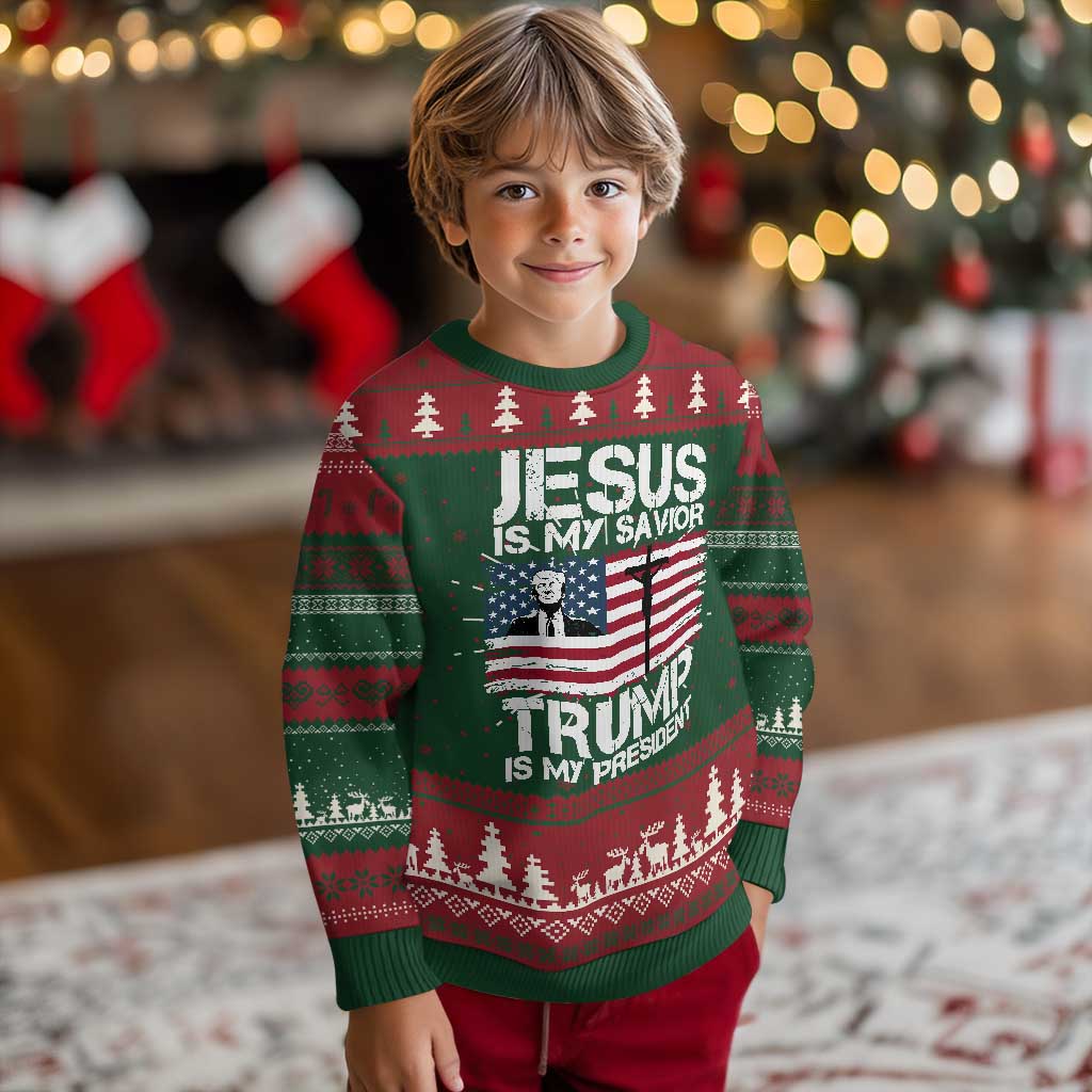 Christian Trump 2024 Knit Sweatshirt Jesus Is My Savior Trump Is My President Christ Cross American Flag TS02 Christmas Print Your Wear
