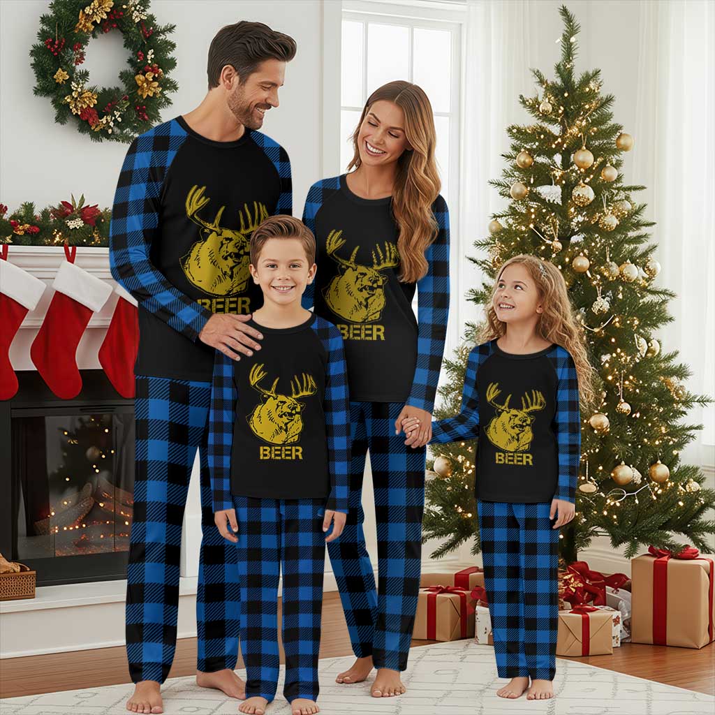 Funny Deer Hunting Plaid Pajama Set Bear Plus Deer Equals Beer USA Hunter TS02 Blue Plaid Print Your Wear