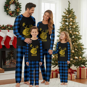 Funny Deer Hunting Plaid Pajama Set Bear Plus Deer Equals Beer USA Hunter TS02 Blue Plaid Print Your Wear