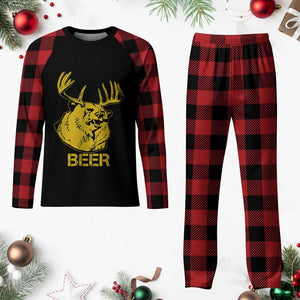 Funny Deer Hunting Plaid Pajama Set Bear Plus Deer Equals Beer USA Hunter TS02 Buffalo Plaid Print Your Wear