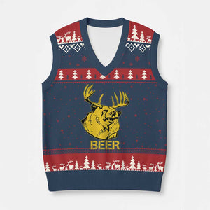 Funny Deer Hunting V-Neck Knit Sweater Vest Bear Plus Deer Equals Beer USA Hunter TS02 Navy Red Print Your Wear