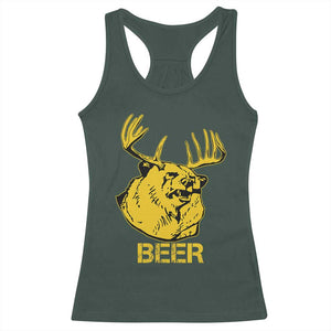 Funny Deer Hunting Racerback Tank Top Bear Plus Deer Equals Beer USA Hunter TS02 Dark Forest Green Print Your Wear