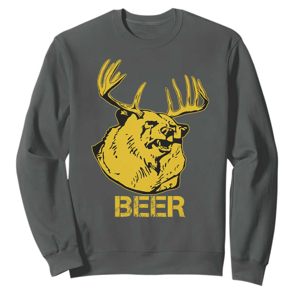 Funny Deer Hunting Sweatshirt Bear Plus Deer Equals Beer USA Hunter TS02 Dark Heather Print Your Wear