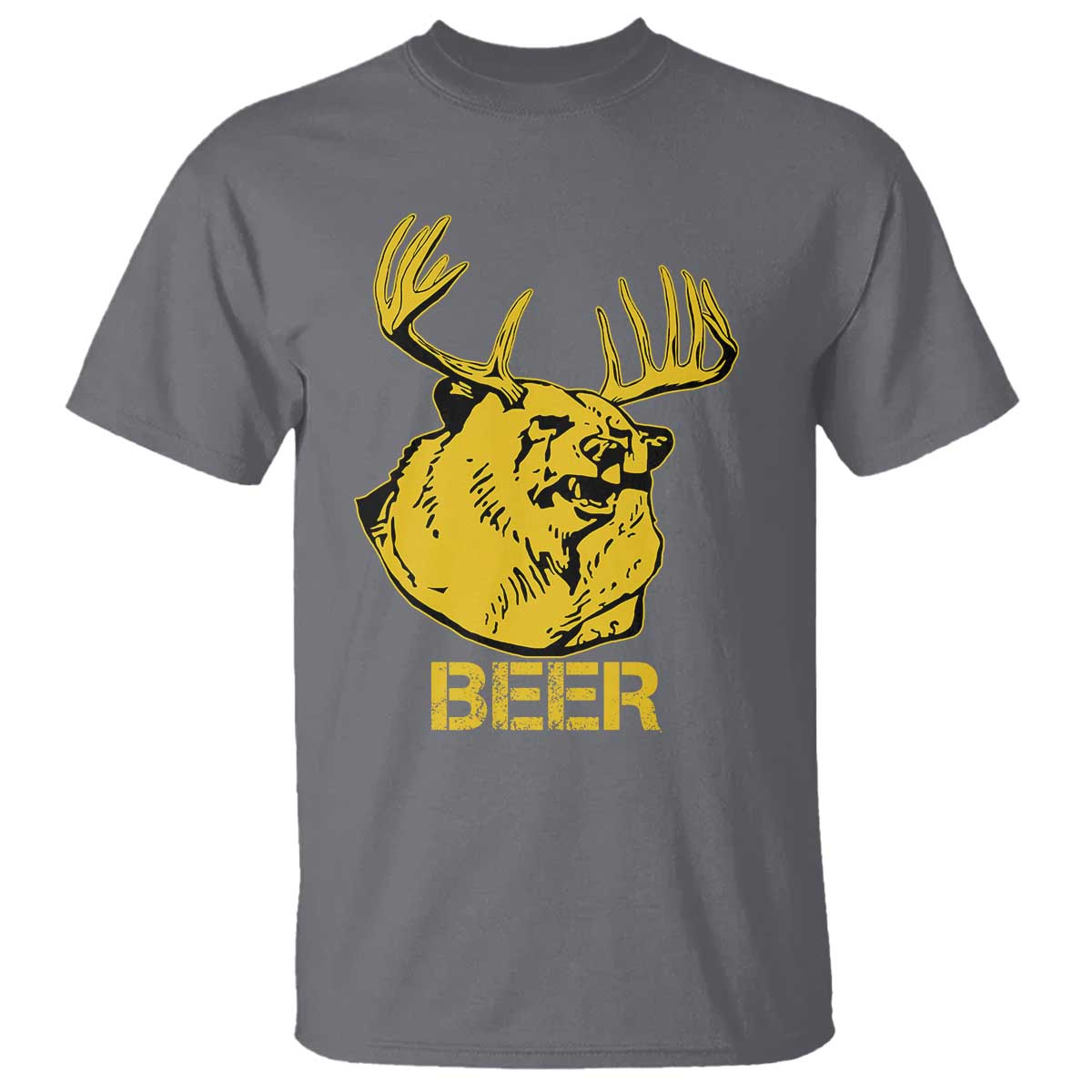 Funny Deer Hunting T Shirt Bear Plus Deer Equals Beer USA Hunter TS02 Charcoal Print Your Wear