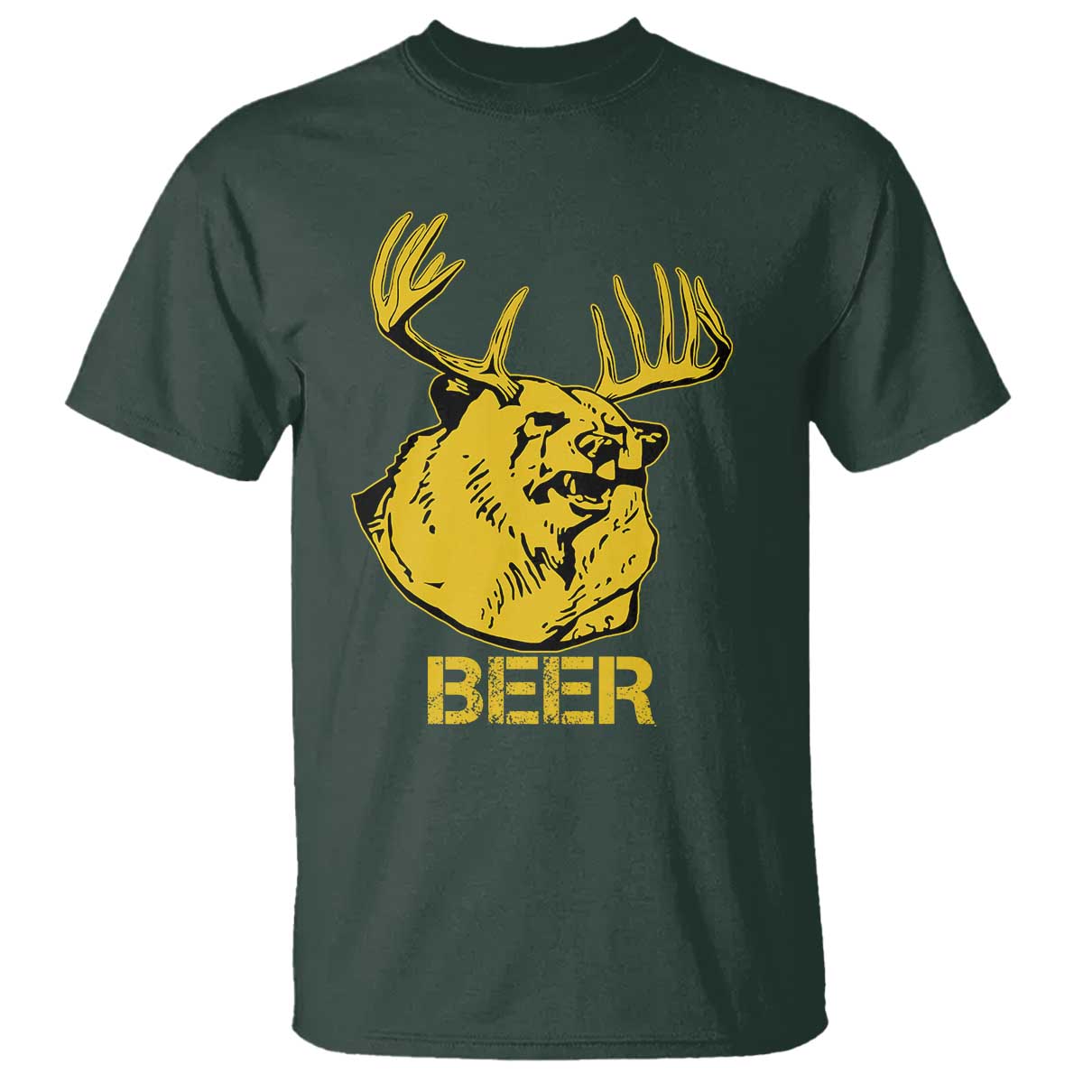 Funny Deer Hunting T Shirt Bear Plus Deer Equals Beer USA Hunter TS02 Dark Forest Green Print Your Wear