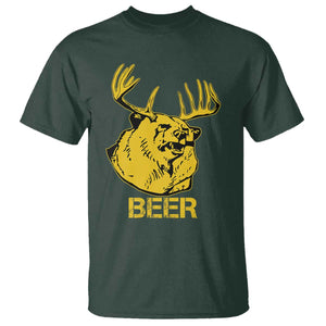 Funny Deer Hunting T Shirt Bear Plus Deer Equals Beer USA Hunter TS02 Dark Forest Green Print Your Wear