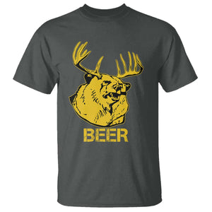 Funny Deer Hunting T Shirt Bear Plus Deer Equals Beer USA Hunter TS02 Dark Heather Print Your Wear