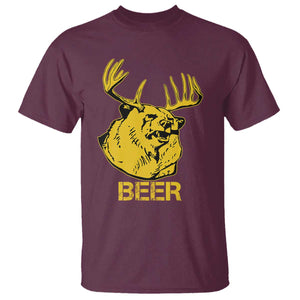 Funny Deer Hunting T Shirt Bear Plus Deer Equals Beer USA Hunter TS02 Maroon Print Your Wear