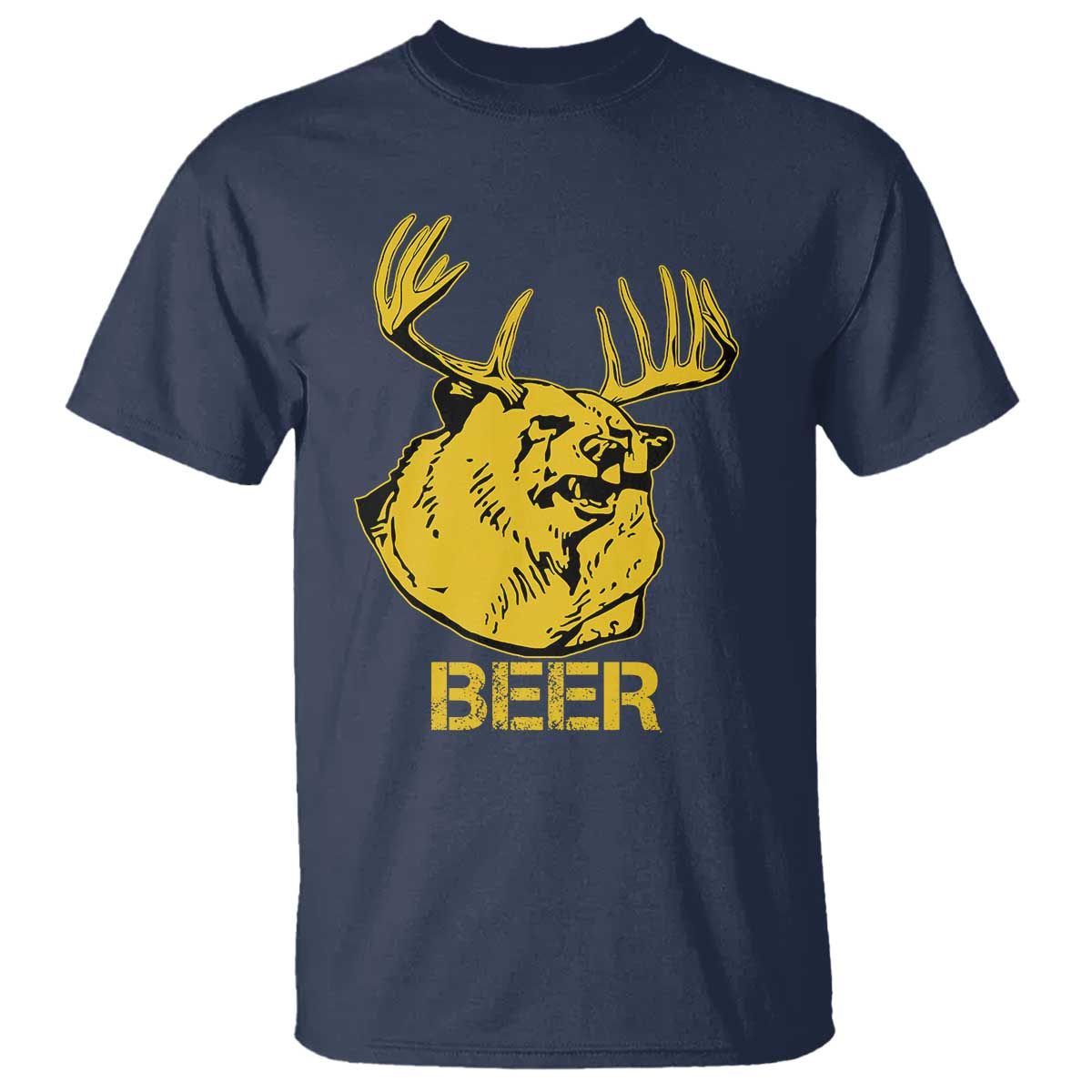 Funny Deer Hunting T Shirt Bear Plus Deer Equals Beer USA Hunter TS02 Navy Print Your Wear