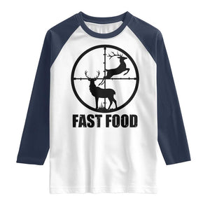 Deer Hunting Raglan Shirt Deer Hunting Funny Hunter Fast Food Gift TS02 White Navy Print Your Wear