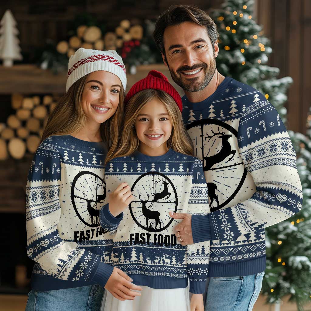 Deer Hunting Ugly Christmas Sweater Deer Hunting Funny Hunter Fast Food Gift TS02 Navy Print Your Wear