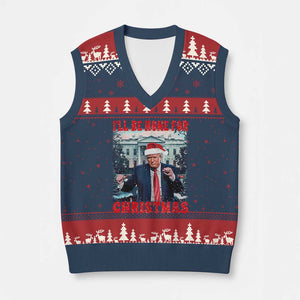 Xmas Dancing Trump V-Neck Knit Sweater Vest I'll Be Home For Xmas Viral Dances White House Retro Vintage TS02 Navy Red Print Your Wear