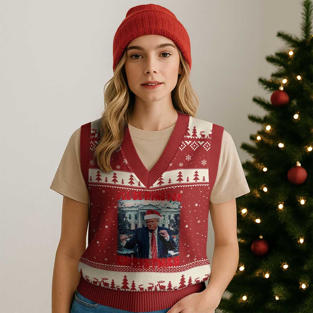 Xmas Dancing Trump V-Neck Knit Sweater Vest I'll Be Home For Xmas Viral Dances White House Retro Vintage TS02 Red Beige Print Your Wear