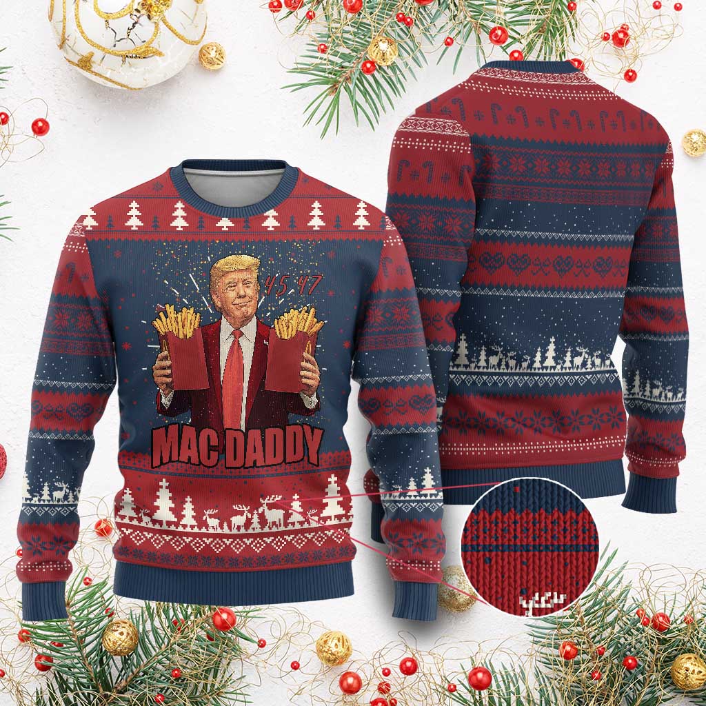Funny Trump French Fries 2024 Knit Sweatshirt Mac Daddy 47th President McDon Fast Food TS02 Burgundy Print Your Wear