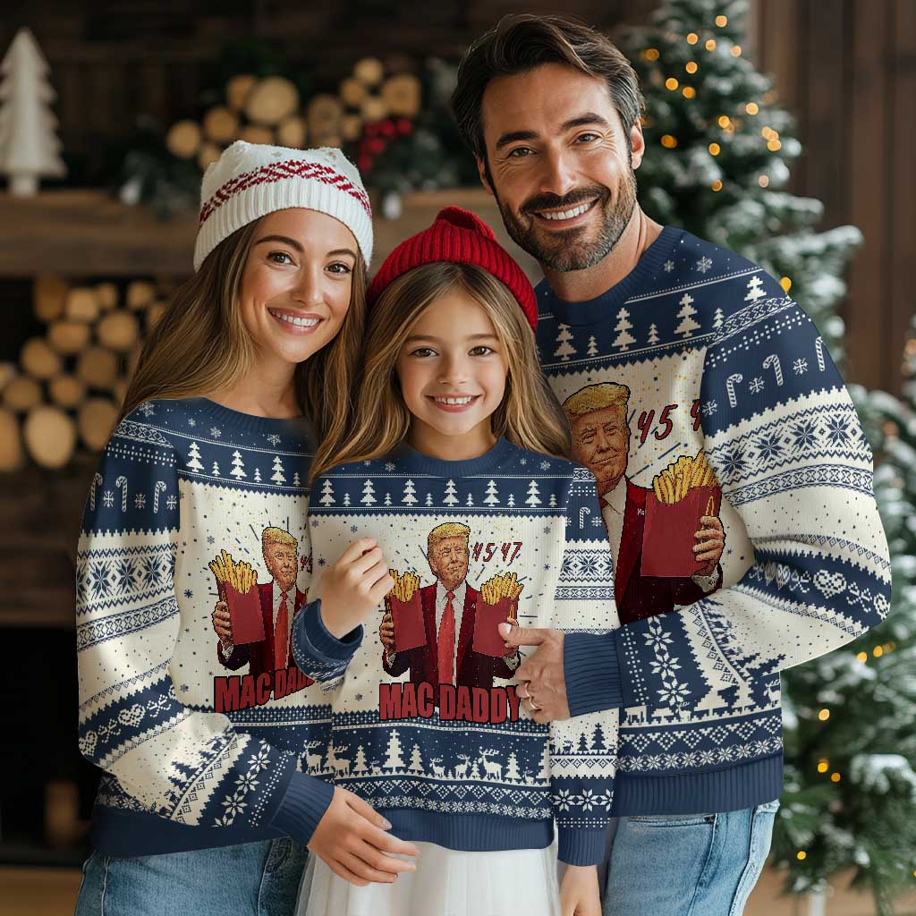 Funny Trump French Fries 2024 Knit Sweatshirt Mac Daddy 47th President McDon Fast Food TS02 Navy Print Your Wear