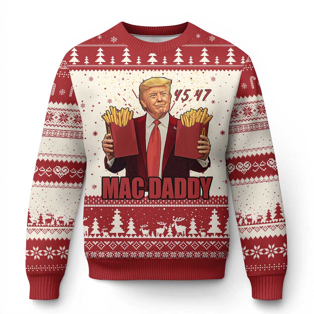 Funny Trump French Fries 2024 Knit Sweatshirt Mac Daddy 47th President McDon Fast Food TS02 Red Print Your Wear