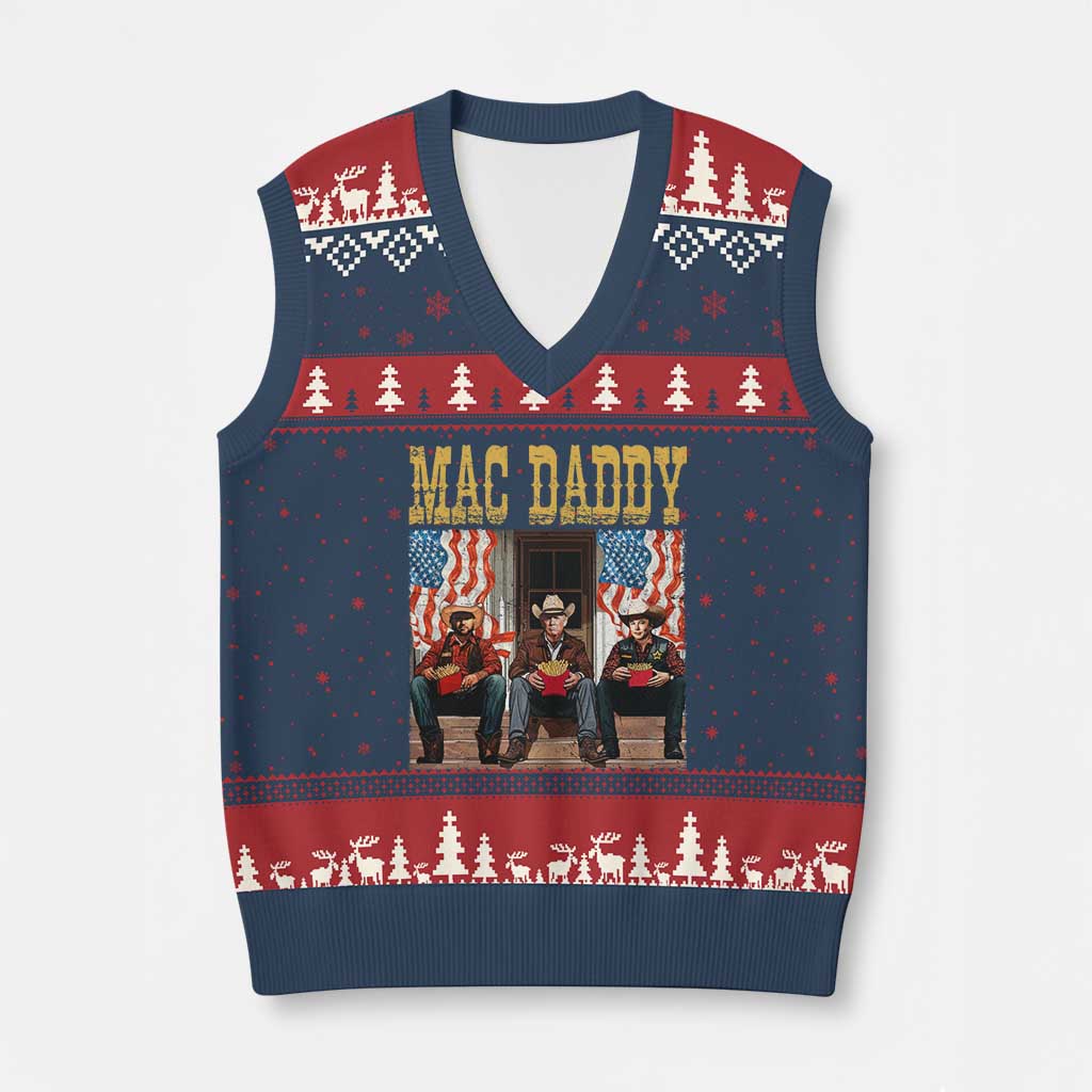 Mac Daddy V-Neck Knit Sweater Vest Trump Vance Elon 2025 American Flag TS02 Navy Red Print Your Wear