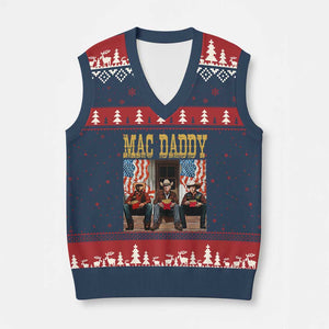 Mac Daddy V-Neck Knit Sweater Vest Trump Vance Elon 2025 American Flag TS02 Navy Red Print Your Wear