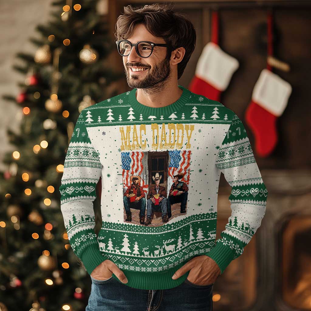 Mac Daddy Knit Sweatshirt Trump Vance Elon 2025 American Flag TS02 Green Print Your Wear