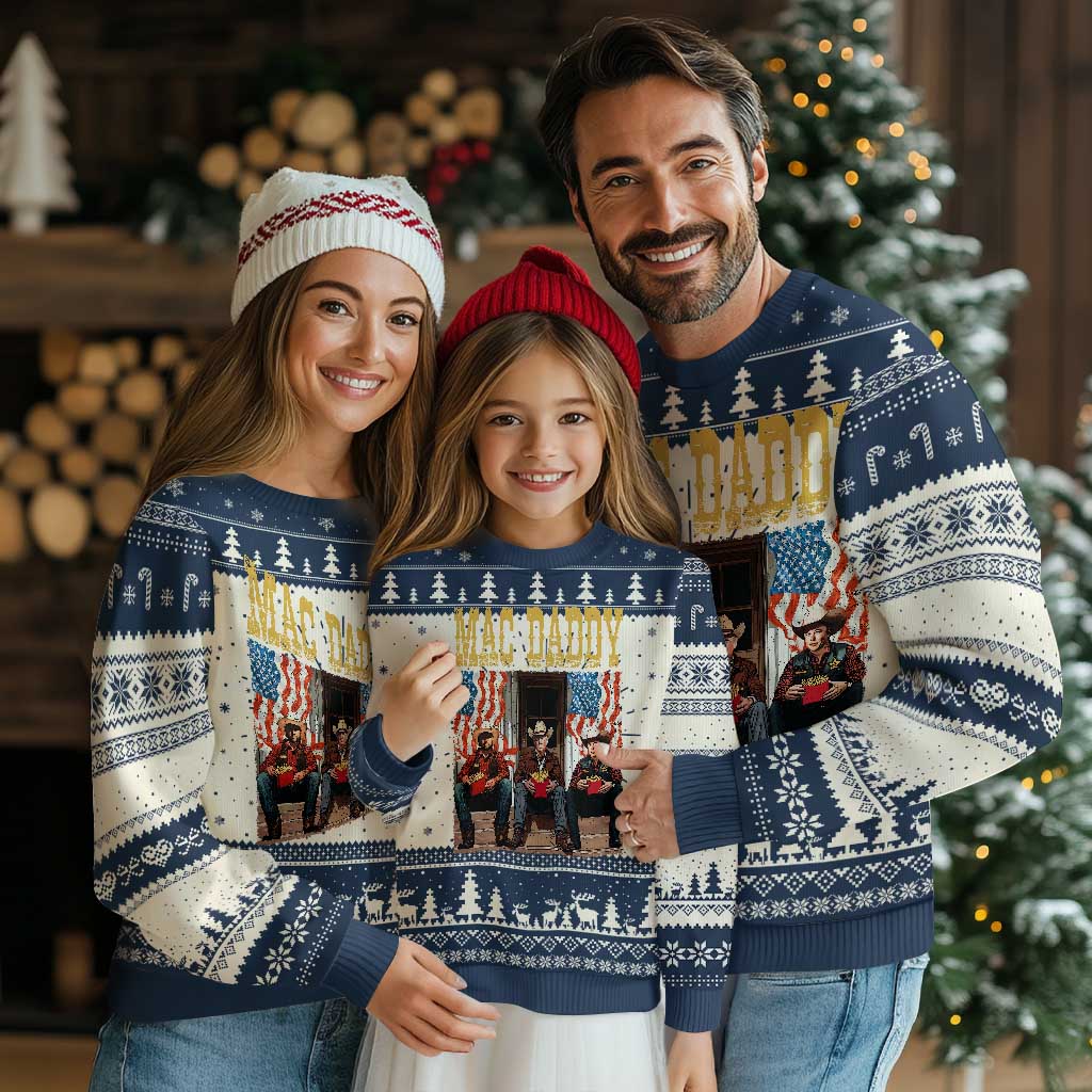 Mac Daddy Knit Sweatshirt Trump Vance Elon 2025 American Flag TS02 Navy Print Your Wear