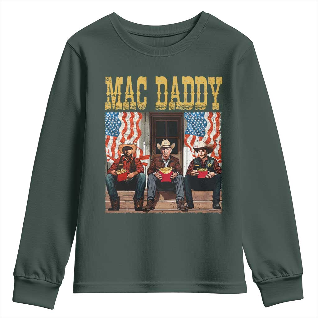 Mac Daddy Youth Sweatshirt Trump Vance Elon 2025 American Flag TS02 Dark Forest Green Print Your Wear