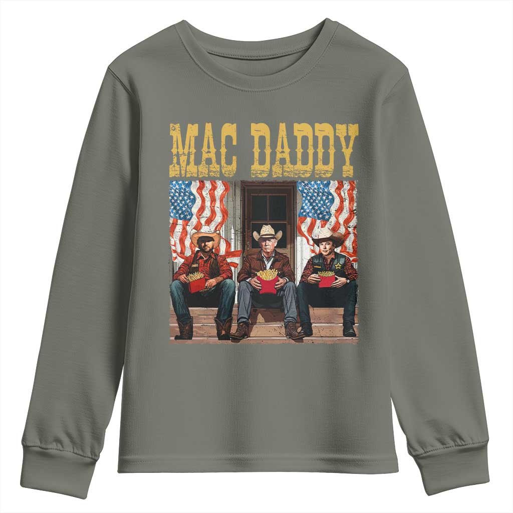 Mac Daddy Youth Sweatshirt Trump Vance Elon 2025 American Flag TS02 Military Green Print Your Wear