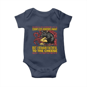 Funny Japanese Rat Lover Baby Onesie I Remain Faithful To The Cheese Retro Vintage Japan TS02 Navy Print Your Wear