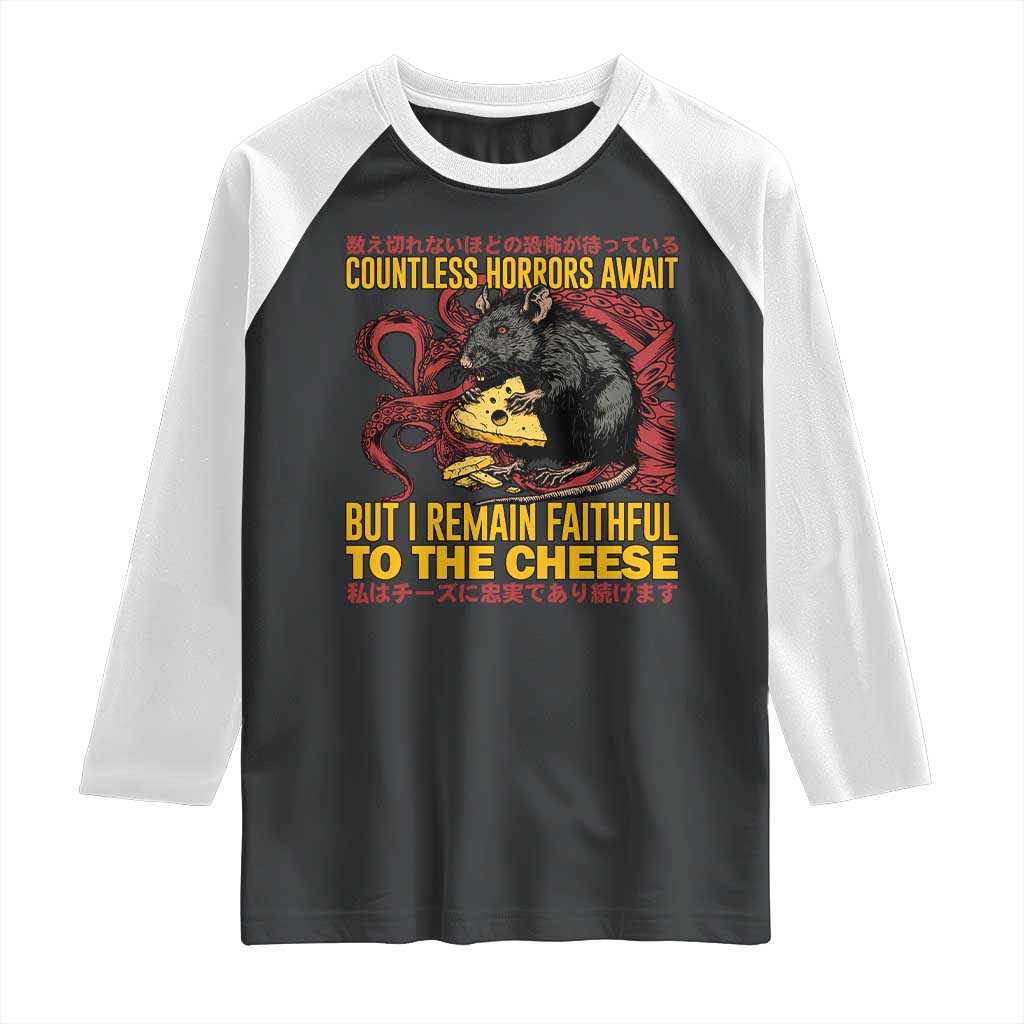 Funny Japanese Rat Lover Raglan Shirt I Remain Faithful To The Cheese Retro Vintage Japan TS02 Black White Print Your Wear