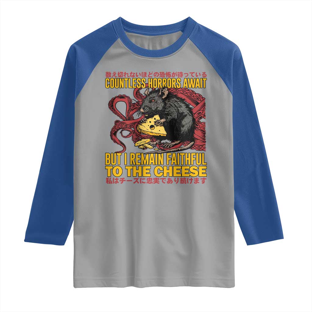 Funny Japanese Rat Lover Raglan Shirt I Remain Faithful To The Cheese Retro Vintage Japan TS02 Sport Gray Royal Print Your Wear