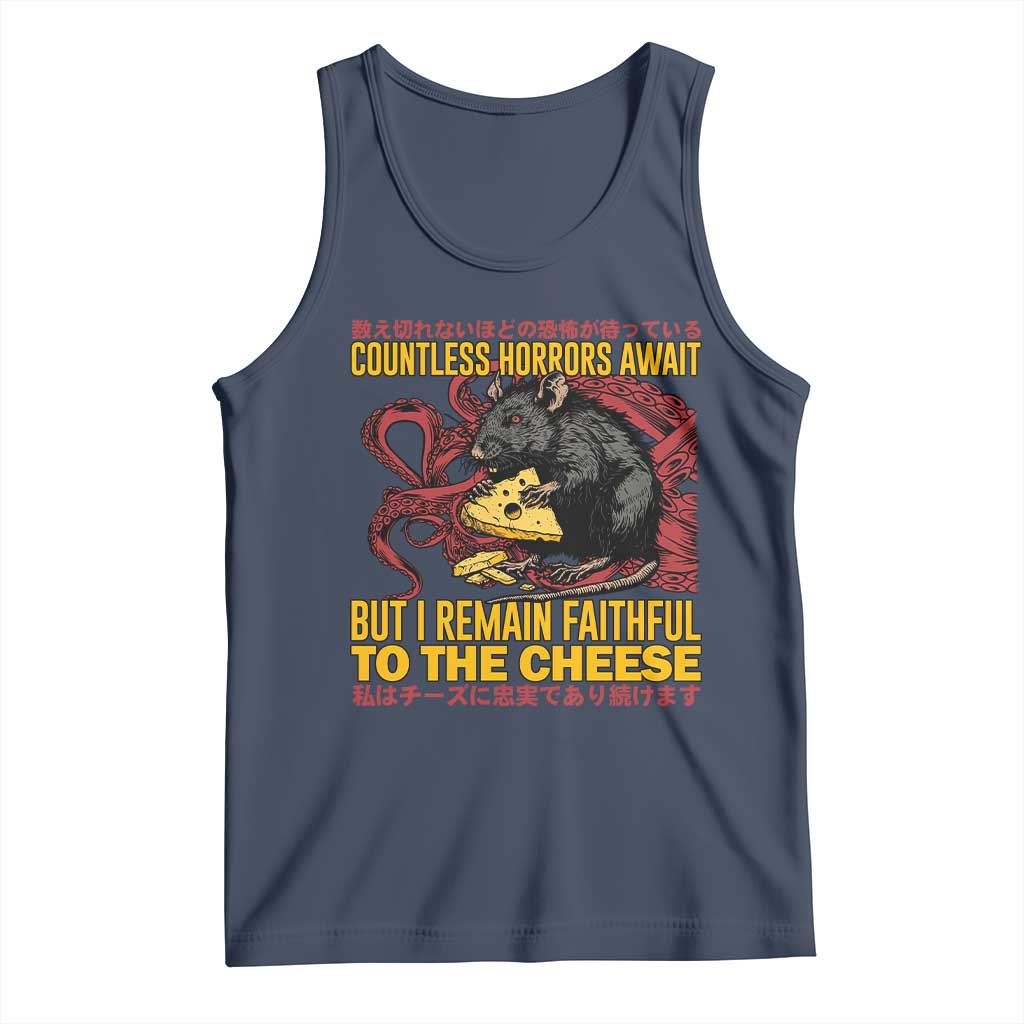 Funny Japanese Rat Lover Tank Top I Remain Faithful To The Cheese Retro Vintage Japan TS02 Navy Print Your Wear