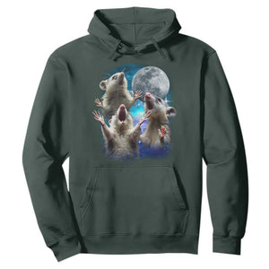 Funny Opossum Meme Hoodie Three Possum Screaming Under The Moon Weird Cursed Meme TS02 Dark Forest Green Print Your Wear