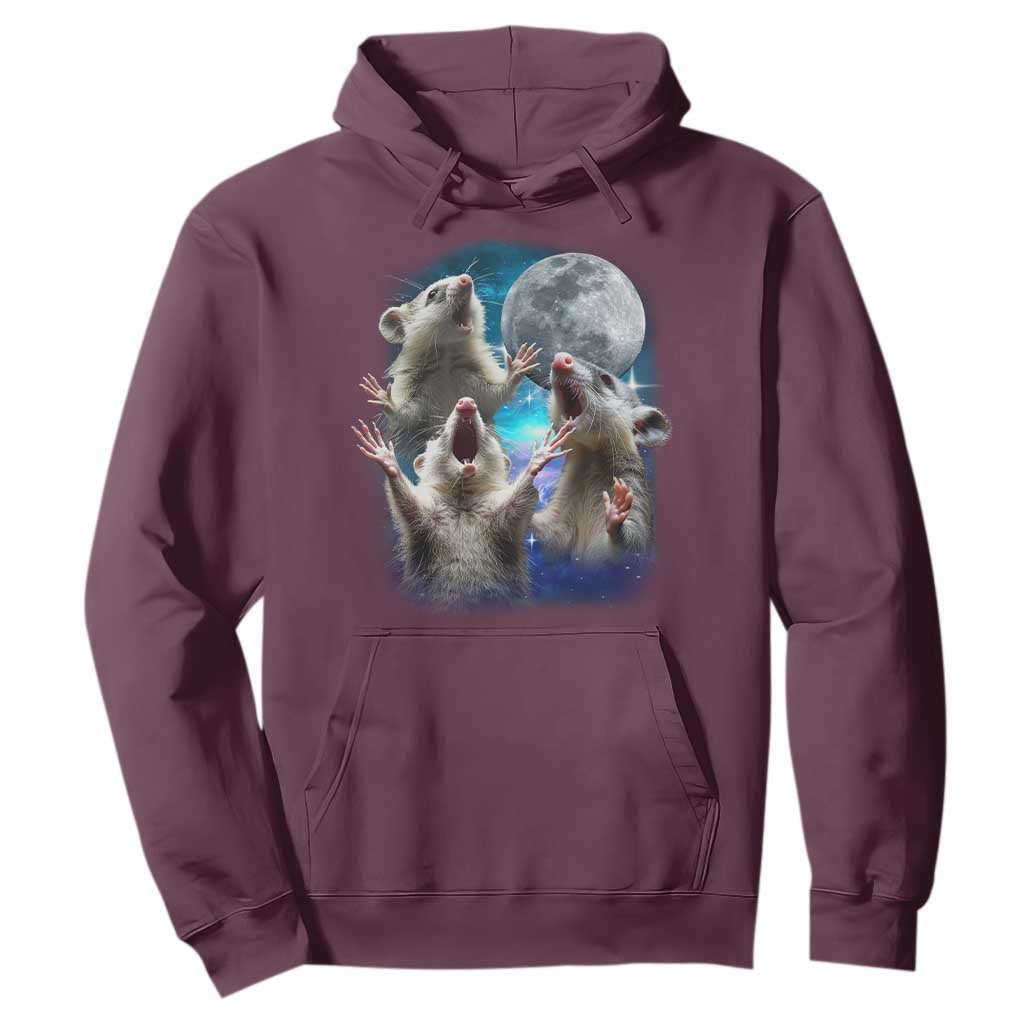 Funny Opossum Meme Hoodie Three Possum Screaming Under The Moon Weird Cursed Meme TS02 Maroon Print Your Wear