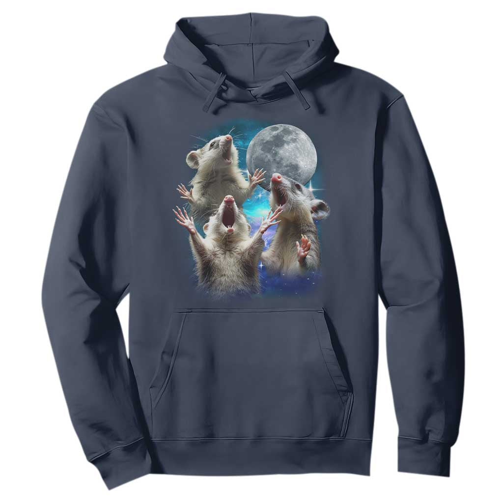 Funny Opossum Meme Hoodie Three Possum Screaming Under The Moon Weird Cursed Meme TS02 Navy Print Your Wear