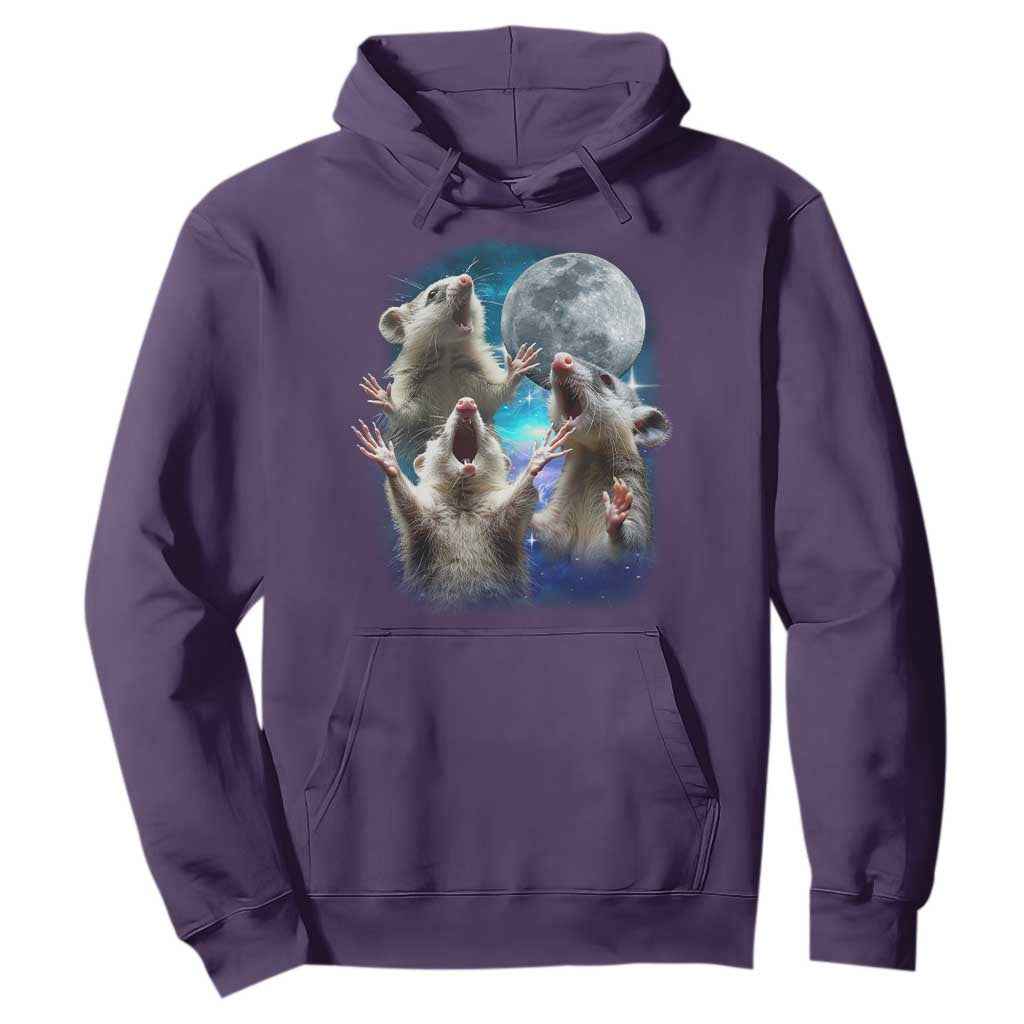 Funny Opossum Meme Hoodie Three Possum Screaming Under The Moon Weird Cursed Meme TS02 Purple Print Your Wear