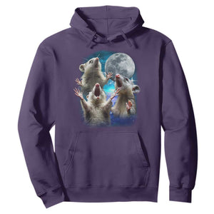 Funny Opossum Meme Hoodie Three Possum Screaming Under The Moon Weird Cursed Meme TS02 Purple Print Your Wear