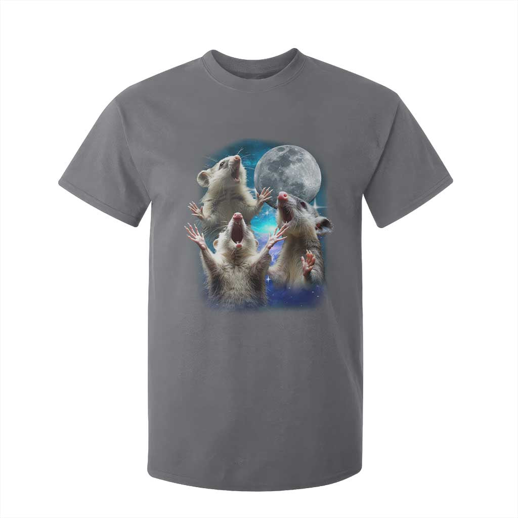 Funny Opossum Meme T Shirt For Kid Three Possum Screaming Under The Moon Weird Cursed Meme TS02 Charcoal Print Your Wear