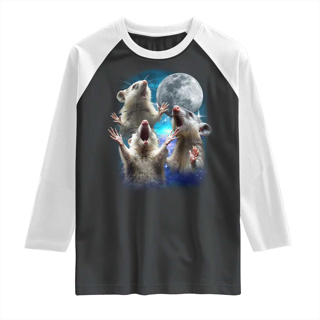 Funny Opossum Meme Raglan Shirt Three Possum Screaming Under The Moon Weird Cursed Meme TS02 Black White Print Your Wear