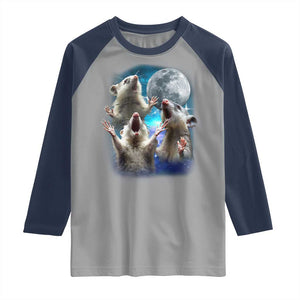 Funny Opossum Meme Raglan Shirt Three Possum Screaming Under The Moon Weird Cursed Meme TS02 Sport Gray Navy Print Your Wear