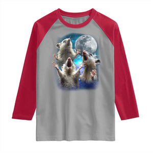 Funny Opossum Meme Raglan Shirt Three Possum Screaming Under The Moon Weird Cursed Meme TS02 Sport Gray Red Print Your Wear