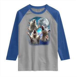 Funny Opossum Meme Raglan Shirt Three Possum Screaming Under The Moon Weird Cursed Meme TS02 Sport Gray Royal Print Your Wear