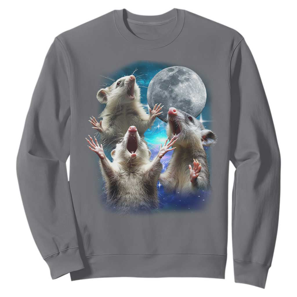 Funny Opossum Meme Sweatshirt Three Possum Screaming Under The Moon Weird Cursed Meme TS02 Charcoal Print Your Wear