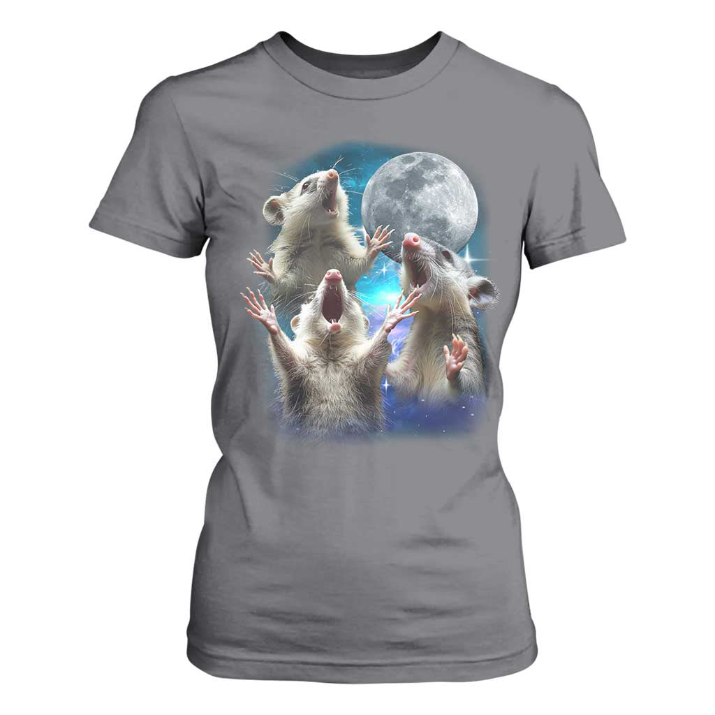 Funny Opossum Meme T Shirt For Women Three Possum Screaming Under The Moon Weird Cursed Meme TS02 Charcoal Print Your Wear