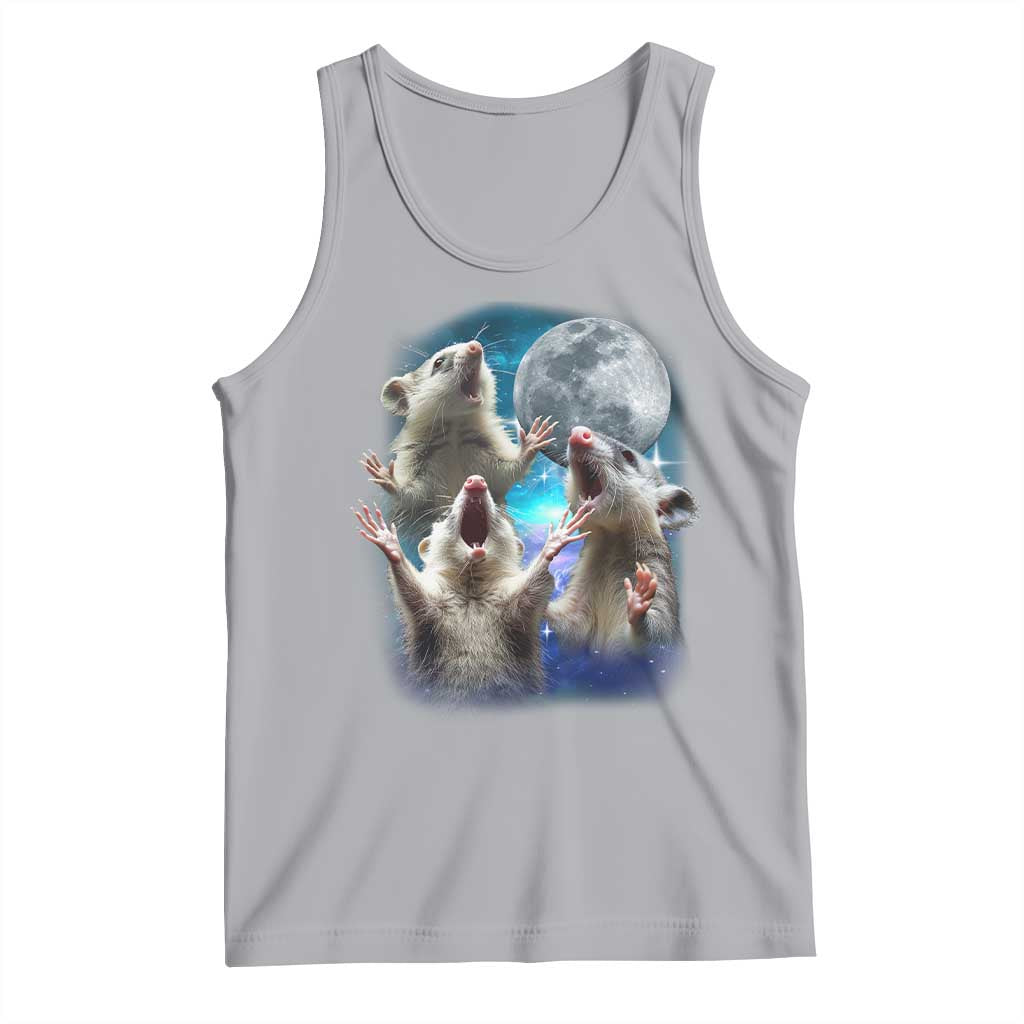Funny Opossum Meme Tank Top Three Possum Screaming Under The Moon Weird Cursed Meme TS02 Athletic Heather Print Your Wear